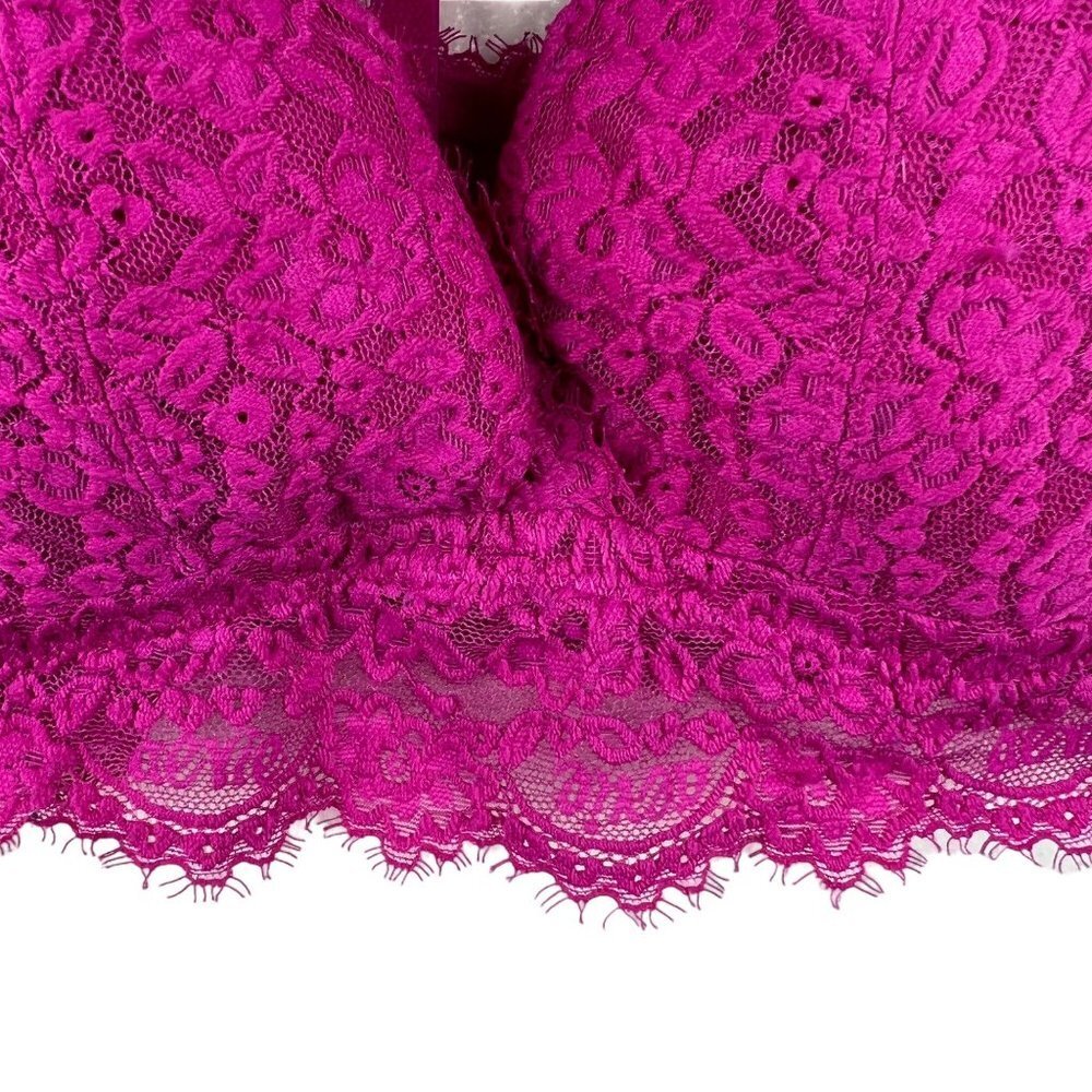 AERIE Lightly Padded Triangle Lace Bralette Hot Pink Size XL - Picture 3 of 7